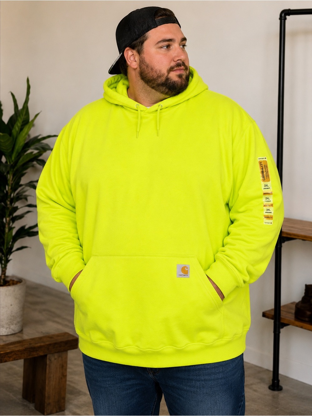 Carhartt Men’s High-Vis Lime Green Hooded Sweatshirt
